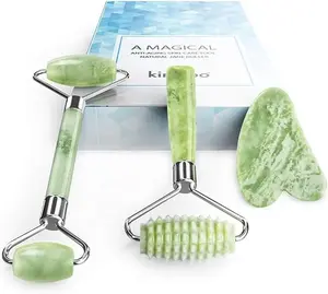 Jade Roller and Gua Sha for Face-3 in 1 Kit with Facial Massager Tool,100% Real Natural Jade Stone Anti Aging,Face Beauty Set for Eye Anti-Wrinkle
