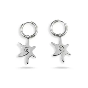 Spiral Sun Dangling Hoop Earrings - Pair - Stainless Steel