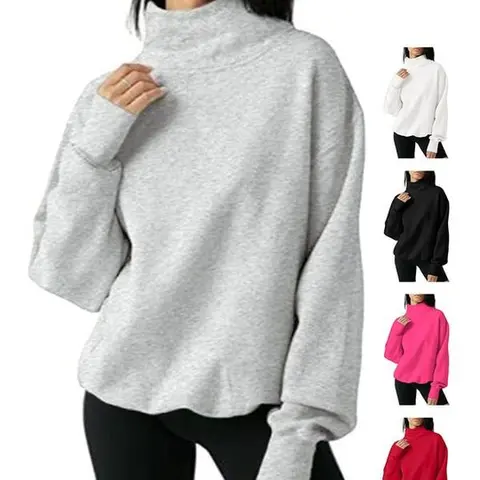 FISOEW Women's Cute Mock Neck Cotton Sweatshirt - Long Sleeve Oversized Casual Pullover (Women's Fashion, Cute Tops, Sports Clothing), Men's Thermal Compression Gym Workout Tops (Gym Clothes, Multiple Colors)
