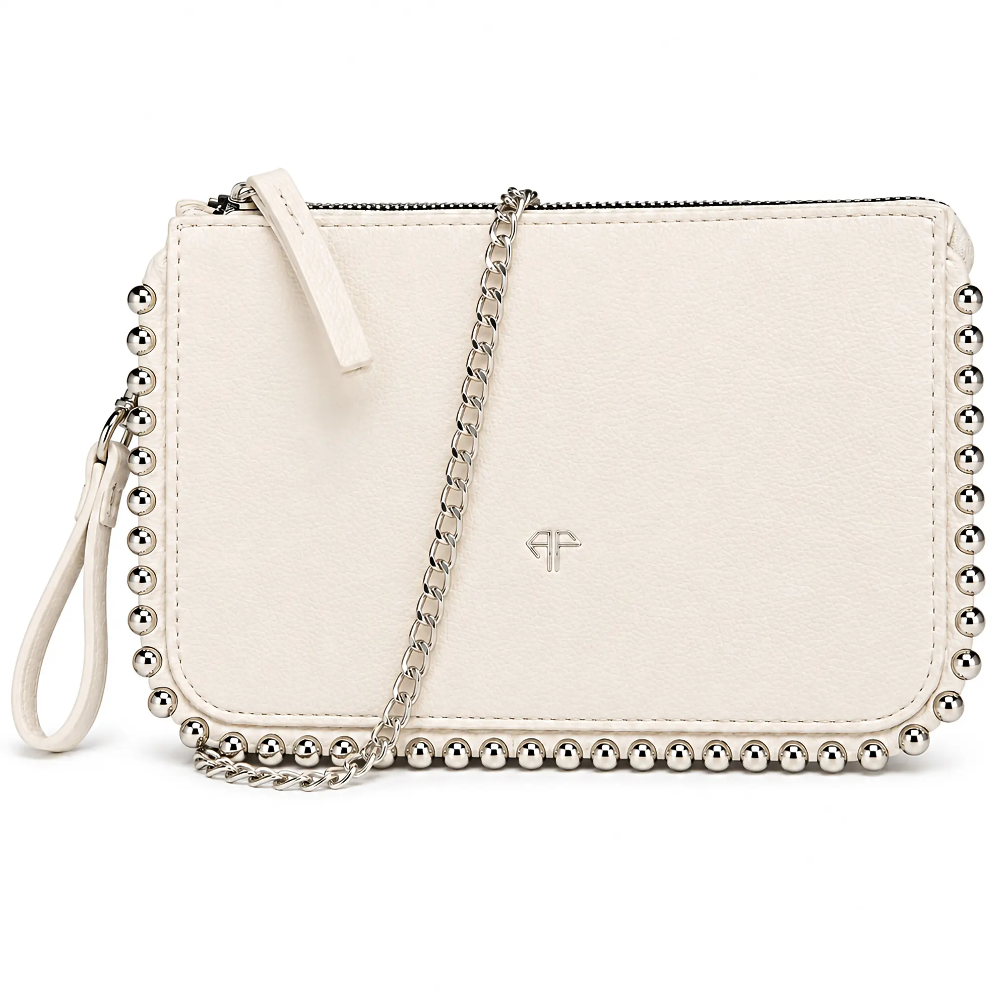 GLITZALL Women's Studded PU Leather Wristlet Clutch, Slim Lightweight Evening Crossbody Bag with Zipper & Detachable Metal Chain, Edgy Trim, Slim Shape, Multi-Compartment, Purses, Bags For Women, Convertible Strap, Detachable Chain, Convertible Carry