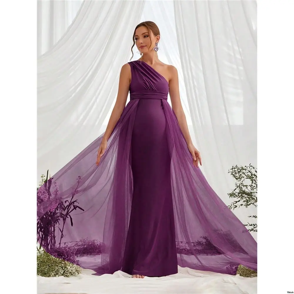 Party Elegant Asymmetrical Maternity Neck Mesh Overlay Dress For - TikTok  Shop