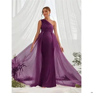 Party Elegant Asymmetrical Maternity Neck Mesh Overlay Dress For