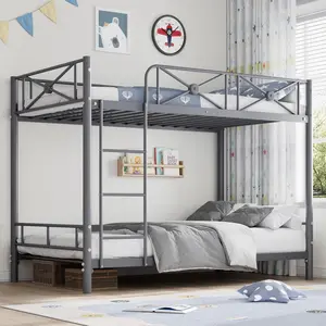 Garvee Metal Bunk Bed Twin over Twin, Industrial Bunkbeds Heavy Duty Bed with Safety Guard Rails and Space-Saving Design, Steel Bed for School, Bedroom, Grey