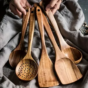Premium Wooden Kitchen Utensils Set (3/5PCS) – Ergonomic Spoon, Ladle & Spatula for Nonstick Cookware, Heat Resistant