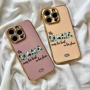 This Mama Wears Her Heart on Her Sleeve Camo Print TPU Gold Frame Protective Case for iPhone 16 Pro Max 15 Plus 14 Pro 13 12 11 XS Max XS XR Shockproof Gift for Mom
