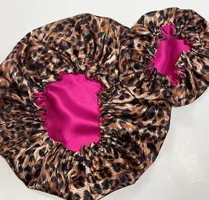 Leopard Pink Reversible Satin Bonnet