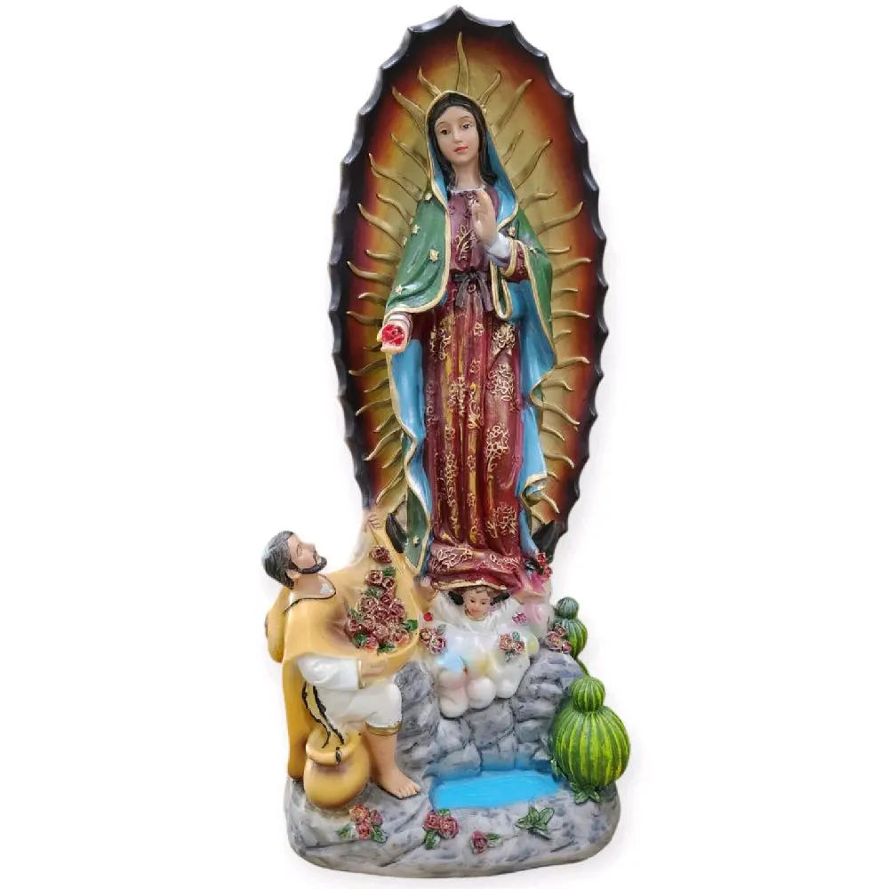 Virgen De Guadalupe 12" Inches Con Juan Diego Concha Statue Featuring a Colorful Design Our Lady of Brand New Religious Decor