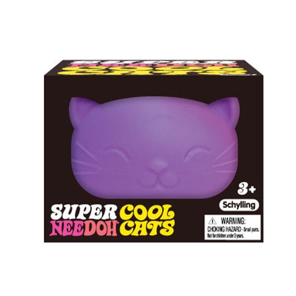 Super NeeDoh Cool Cats - Squishy, Sqeezy, Stretchy Stress Ball Cats -Huge NeeHoh 4.5" in Diameter -  Assorted Colors - 1 Random Color