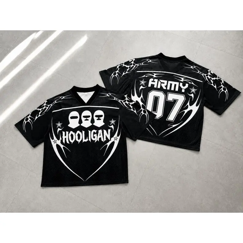 Hooligan Mesh Football Jersey, Y2K Streetwear Fan Shirt, Arirang Concert Apparel, Gift for Army, Unisex Fashion Jersey