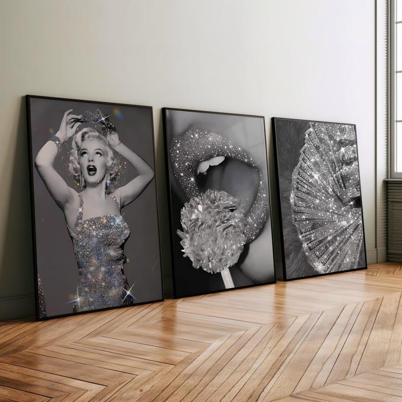 Set of 3 Luxury Fashion Print, Black & White Posters, Marilyn Monroe Poster, Luxury Home Decor, Luxury Home Accessories, Designer Wall Art - No Frame