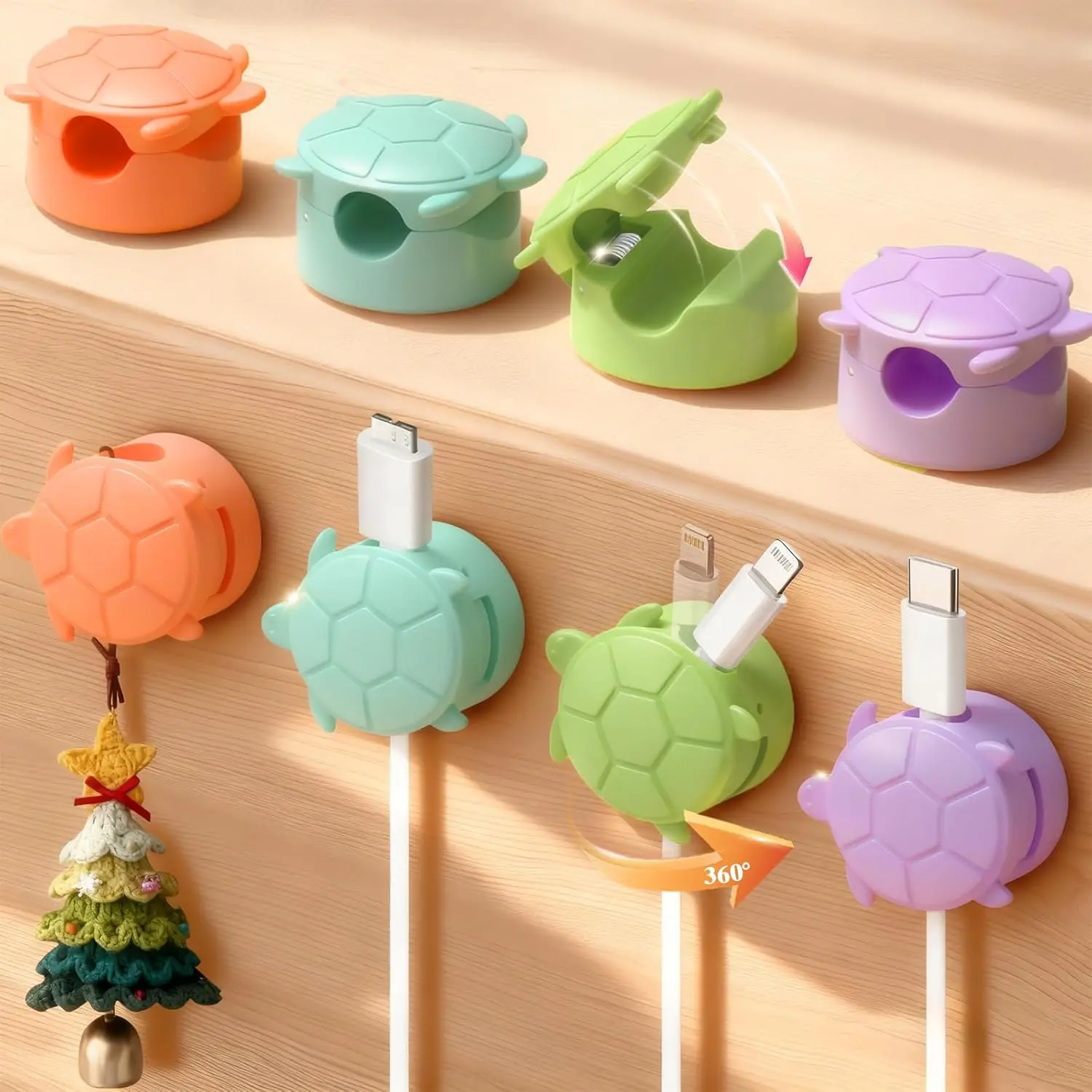 8 Pack Rotatable Cable Clips, Cord Organizer Spring Clip Cord Holder for Nightstand Cable Holders for Cords Charging Cable Organizers