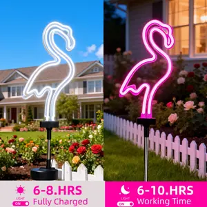 Solar outdoor Lights Flamingo 1 Piece Or 2 Pack Neon Pink White Illumination for Lawns Patios Courtyards 6-8 HRS Fully Charged 6-10 HRS Working Time Outdoor Decor Camping Lights Easter Room Decor  No Electricity Needed