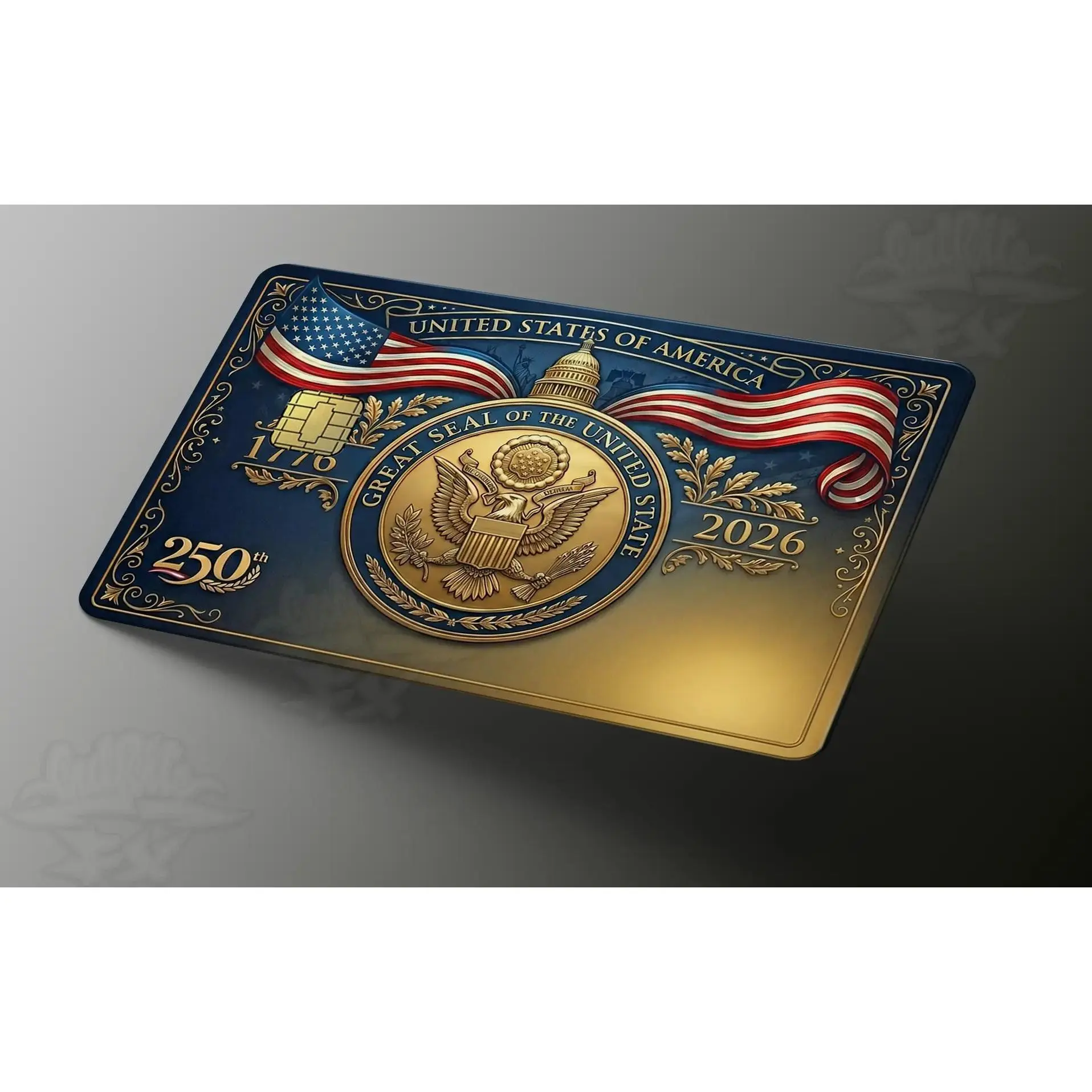 Great Seal USA 250th Anniversary Credit Card Skin | Patriotic Gold & Blue Card Wrap