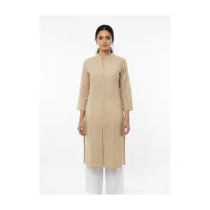 #LKH-11 Elegant Beige Embroidered Chikankari-Style Kurti Tunic