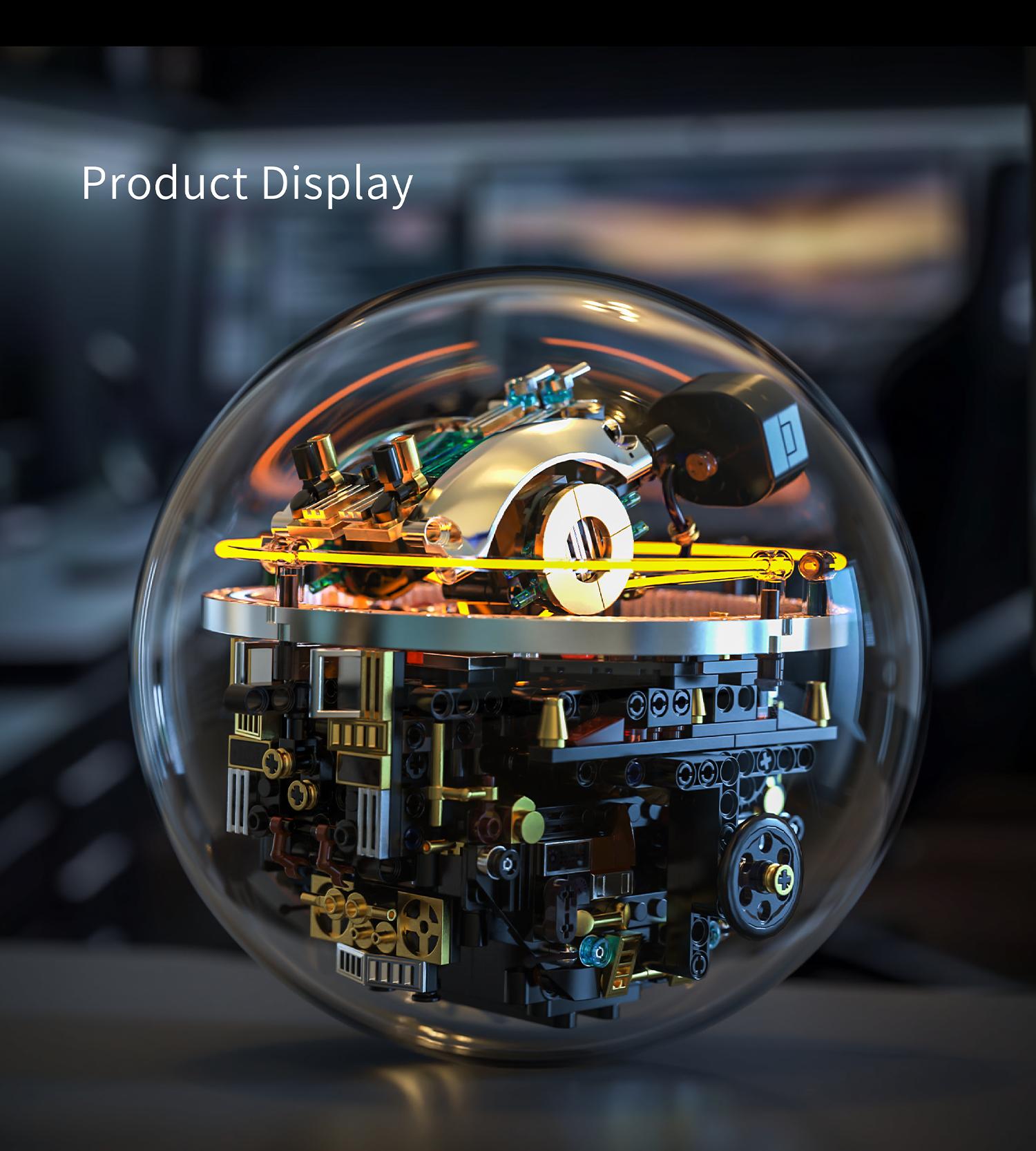 Transparent Spherical Robot Building Block Set, Programmable RC Robot with LED Expression & Cyberpunk Lights, STEM Educational Toy for Kids 8–13, Ideal Holiday & Birthday Gift for Children