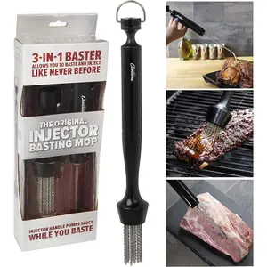 Camerons 3-in-1 Injector Basting Mop - Includes Chain Mop, Meat Marinator, & Barbecue Baster - Injector Handle Pumps Sauce While You Baste