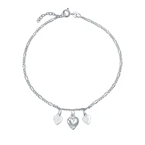 Romantic Multi Dangling Heart Charms Anklet Ankle Bracelet .925 Sterling Silver Adjustable