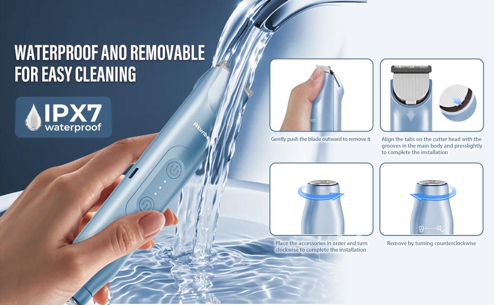 Akunbem Bikini Trimmer for Women,  Electric Shaver and Razor Rechargeable 2-in-1 Body and Facial Hair Removal Double Head for Painless Trimming of Pubic Face Underarm Legs, IPX7 Waterproof,Blue
