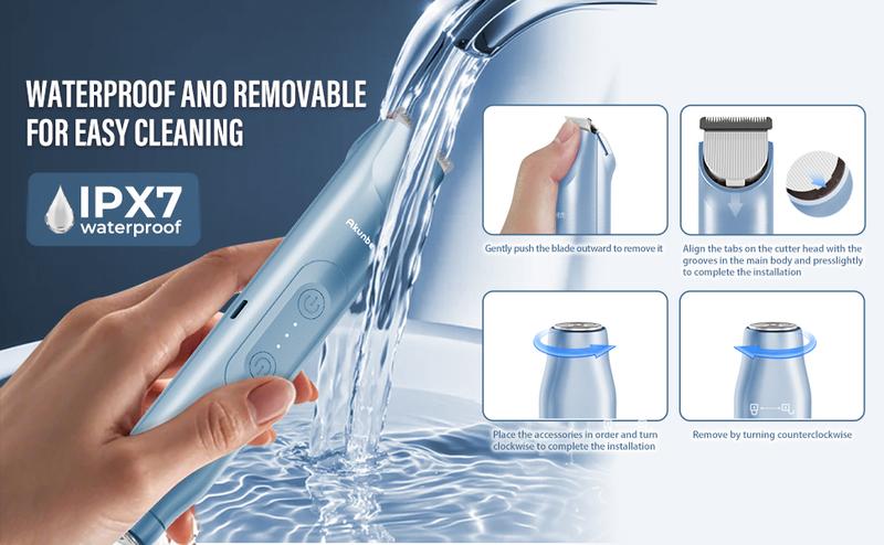 Akunbem Bikini Trimmer for Women,  Electric Shaver and Razor Rechargeable 2-in-1 Body and Facial Hair Removal Double Head for Painless Trimming of Pubic Face Underarm Legs, IPX7 Waterproof,Blue