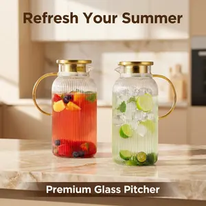Vintage Glass Pitcher with Lid, 68 oz/ 2 Liter Vintage Water Pitcher,Glass Water Carafe for Cold Brew,party,family Coffee, Lemonade, Iced Tea,Beverage, Heat Resistant Jug Gallon Home Drinkware Classic,summerwins