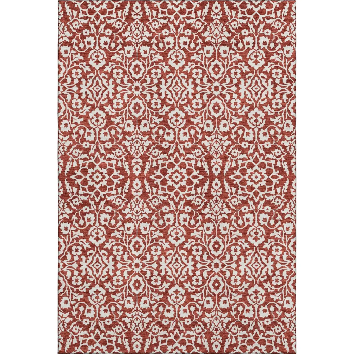 HomeRoots 673168 9x12 ft. Red & Ivory Damask Classic, Dual-Color, 2-Toned, Large-Scale, Machine-Washable Traditional Rectangle Area Rug with UV Protection, Ideal for Dual-Color, Classic, Large-Scale, Machine-Washable, 2-Toned Area Rugs, Dual-Color Area Ru
