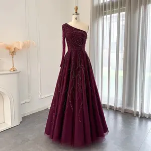 Dubai Design Wine Red A-Line Evening Dress: 2025 One Shoulder Elegant Luxury Formal Attire