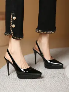 Ladylike Sexy Fashion Pointed Toe High Heel Women's Shoes, New Back Strap Stiletto Single Shoe, PU Leather, Spring & Fall, Elegant Party Footwear