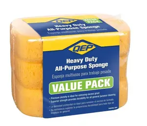 QEP 7-1/2 in. x 5-1/2 in. Extra Large Grouting, Cleaning and Washing Sponge (3-Pack), Heavy Duty Sponge, Extra Large Sponge, Multipurpose Sponge, Tile Installation Sponge, Rounded Corner Sponge, High Density Sponge, Car Wash Sponge, 3-Pack Sponge.