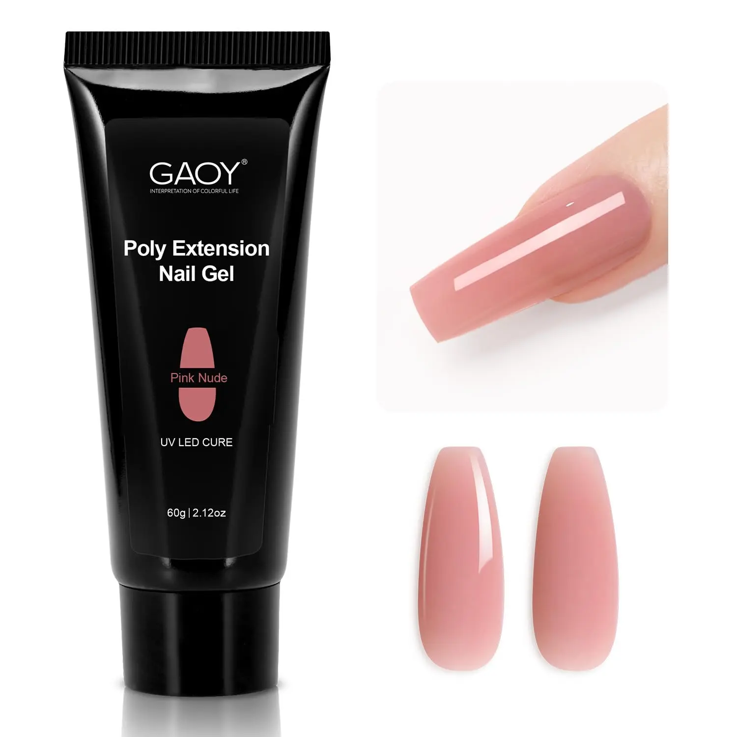 GAOY 60g Poly Gel for Nail Extensions, Builder Gel, Pink Nude | Long-Lasting, Easy To Shape, Beginner & Professional Nail Art Salon DIY at Home