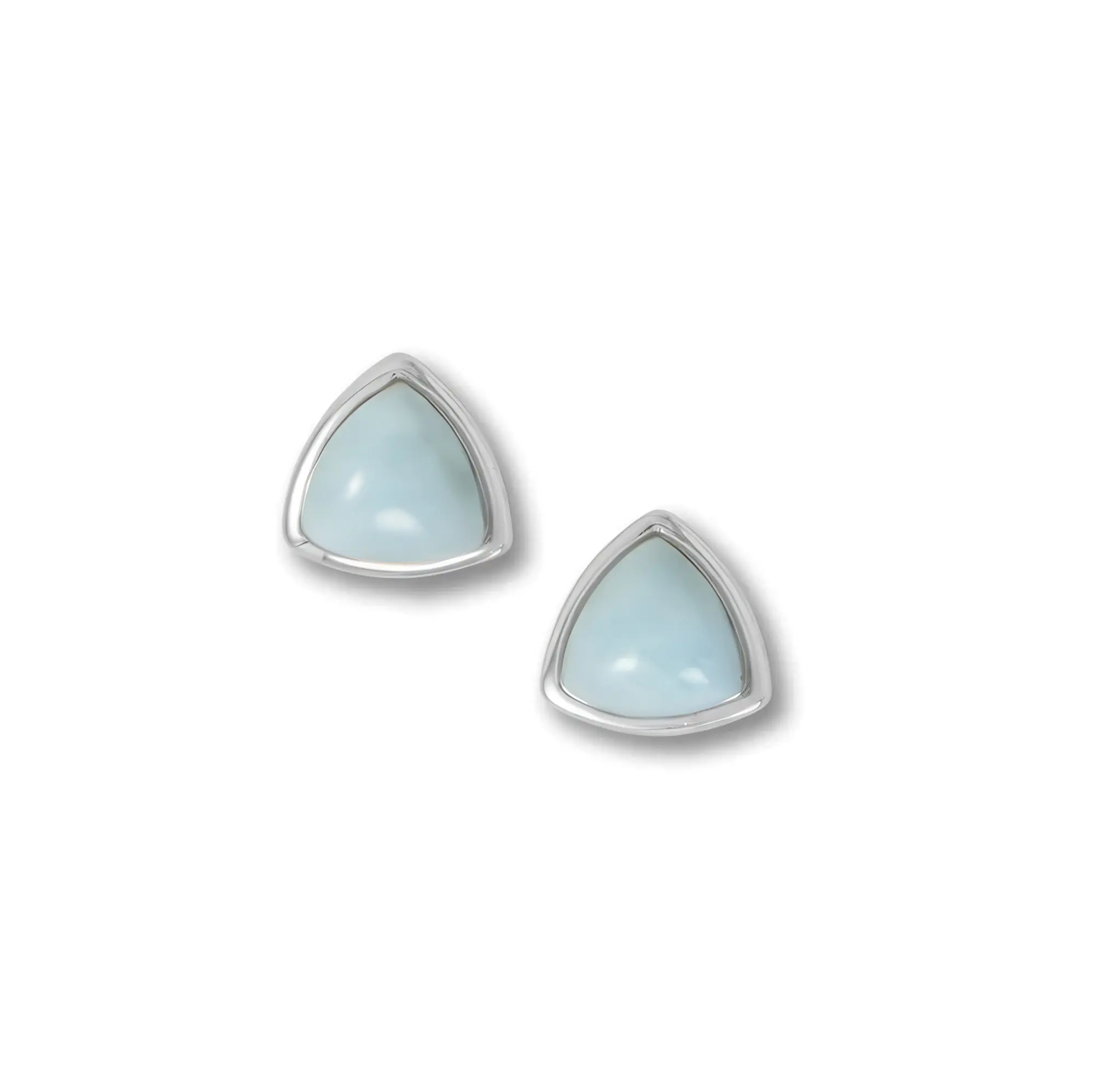 Larimar Triangle Stud Earrings Rhodium Plated 925 Sterling Silver 8.5mm