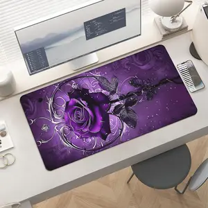 Purple Rose Flower Large Extended Gaming Mouse Pad & Keyboard Laptop Mat 31.5X15.75 in Non-Slip Base Office Desk Decor Stylish & Functional