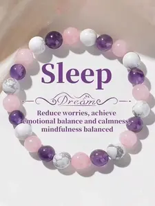 1pc Fashion Halo Balance Bracelet, 8mm Natural Stone Bracelet - White Turquoise - Amethyst - Rose Quartz