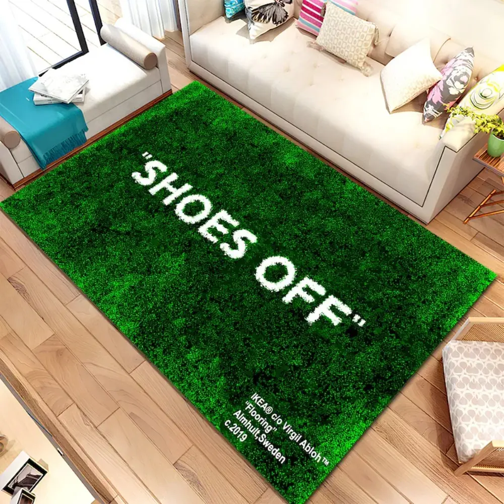 Green Grass "SHOES OFF" Flannel Area Rug, Fluffy Area Rugs - Soft Plush Fluffy Mat for Entryway & Living Room, Non-Slip Thick Fluffy Rug Home Decor with Humorous Reminder #ShoesOffRug #GrassCarpet #EntrywayDecor #FlannelMat #NonSlipRug