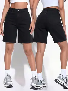 Women's Y2K High-Waisted Vintage Casual Denim Shorts, Slim-Fitting Plain Design, All-Season Fashion, Comfortable and Stylish, Bottom