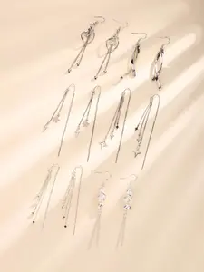 Star & Cross Design Earring Stacking Set, Elegant Long Tassel Dangle Earrings for Girls, Fashion Jewelry for Party, Daily Decor, Trendy All-match & Exquisite Jewelry for Birthday Gift