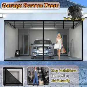 Garage Door Curtain Made of Glass Fiber, Fine Mesh for Mosquitoes, Dust, Leaves, Easy Installation, No Drilling Required, Detachable Design