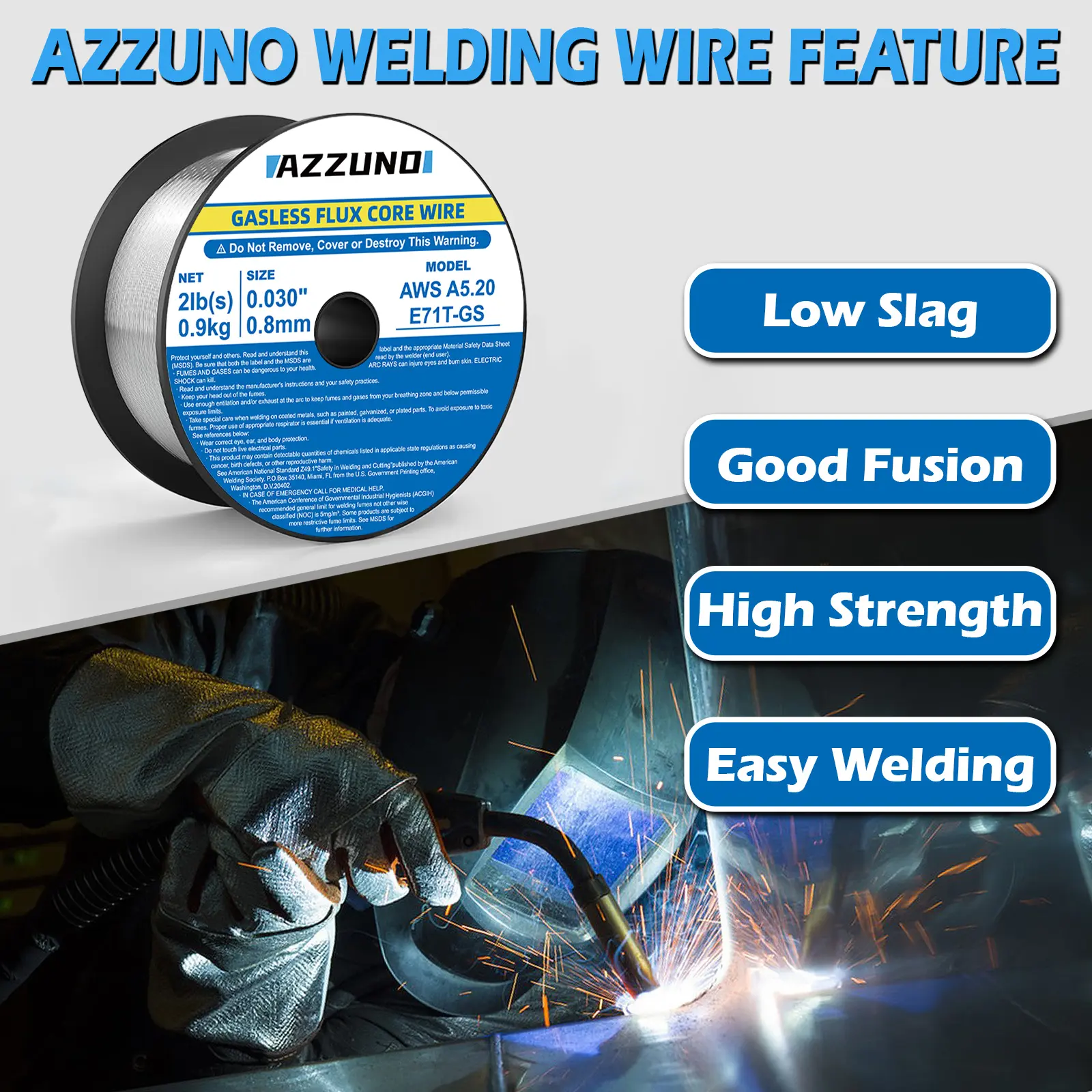 AZZUNO airless self-protected flux-cored wire E71T-GS small plate