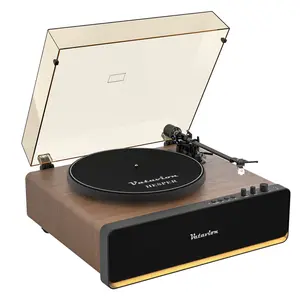 Vatavion Vinyl Record Player with Speakers, All-in-One High Fidelity Turntable for Vinyl Records 33/45 RPM with Magnetic Cartridge AT-3600L, Retro Design Bluetooth Record Player, Auto off, Walunt Wood