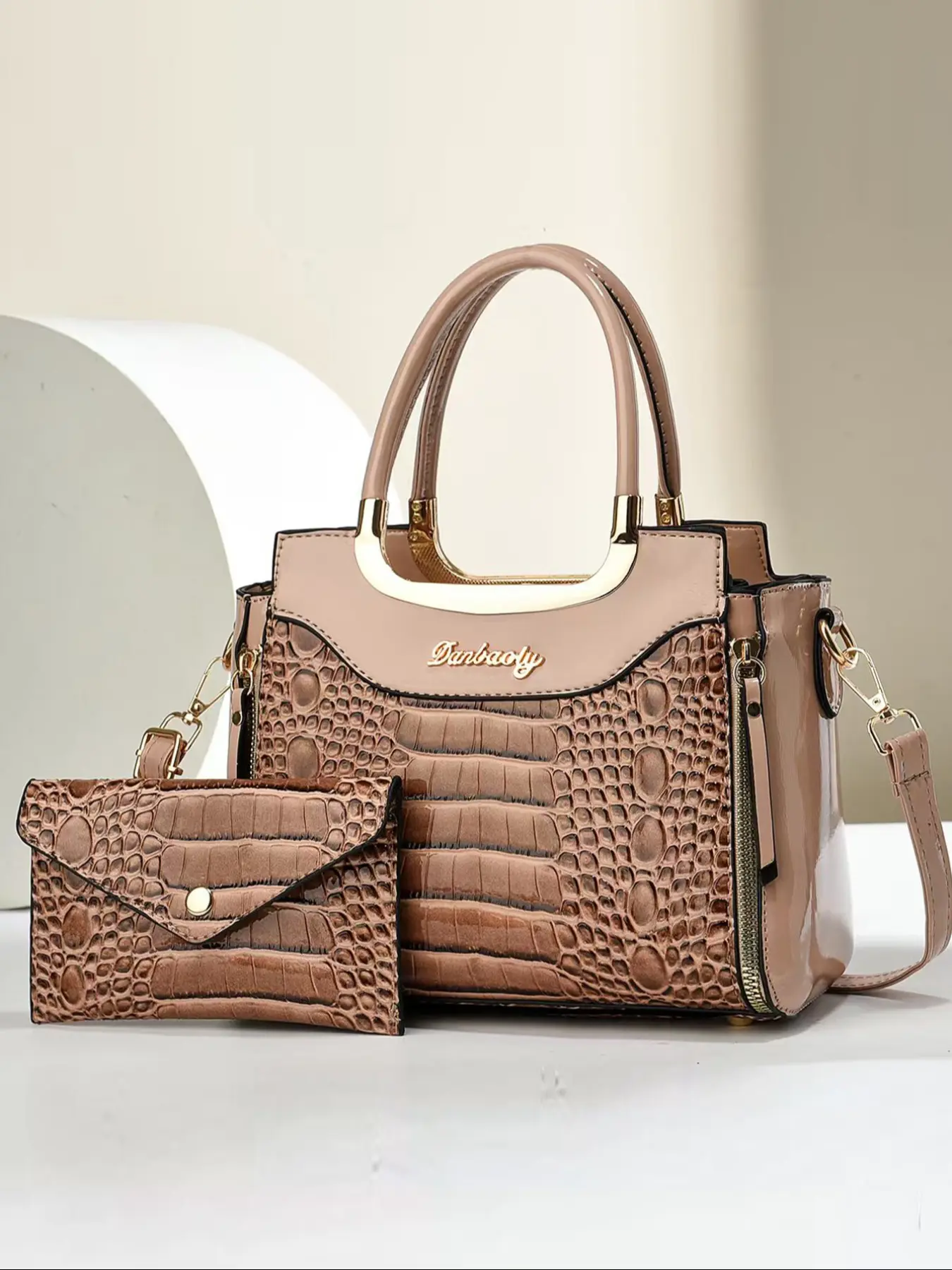 New Two-Piece Set Simple Women's Combination Bag Classic Elegant Fashion Durable Easy Carry Versatile Casual All-Seasons Large Capacity Storage Shoulder Crossbody Crocodile Pattern Material
