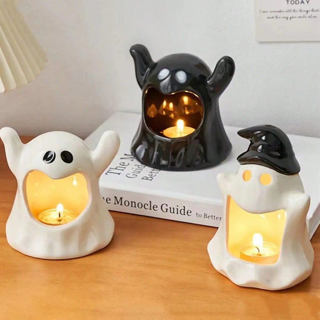 Cute Ceramic Ghost Desktop Decoration, Candle Holder Statue, Perfect for Dining Table, Entrance Hallway, Fun Halloween Gift Idea