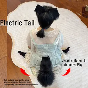 Electric Tail Motorized Tail for Cosplay & Party Fluffy Soft Social Anxiety Accessories Electric Pet Cat Fox Wolf Tail Christmas Gifts Black