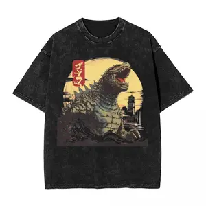 Valentine Shirts Mens Godzilla Japanese Monster Vintage Graphic Tee Classic Wave Clothing O Neck Short Sleeve Retro Hip Hop Pattern Vintage Washed Casual Streetwear Summer Fashion Unisex Top