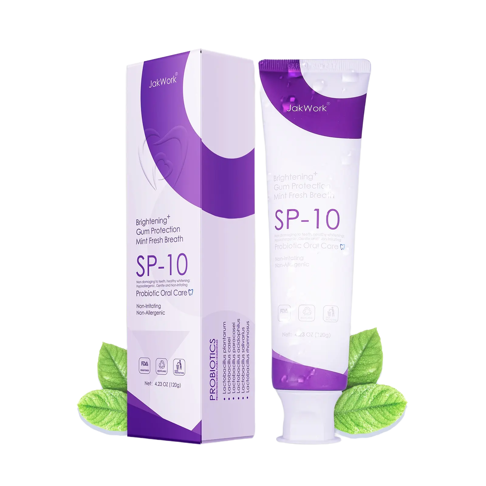 JAKWORK SP-10 Probiotic Toothpaste Cream, Whitening with Menthol for Stain Removal, Plaque Removal & Fresh Breath for Adults, Mint Flavor, 120g, Probiotics, Brightening, Deep Clean, Minty Fresh, Gum Health, Gum Protection, Gentle, Refreshing Mint, Teeth S