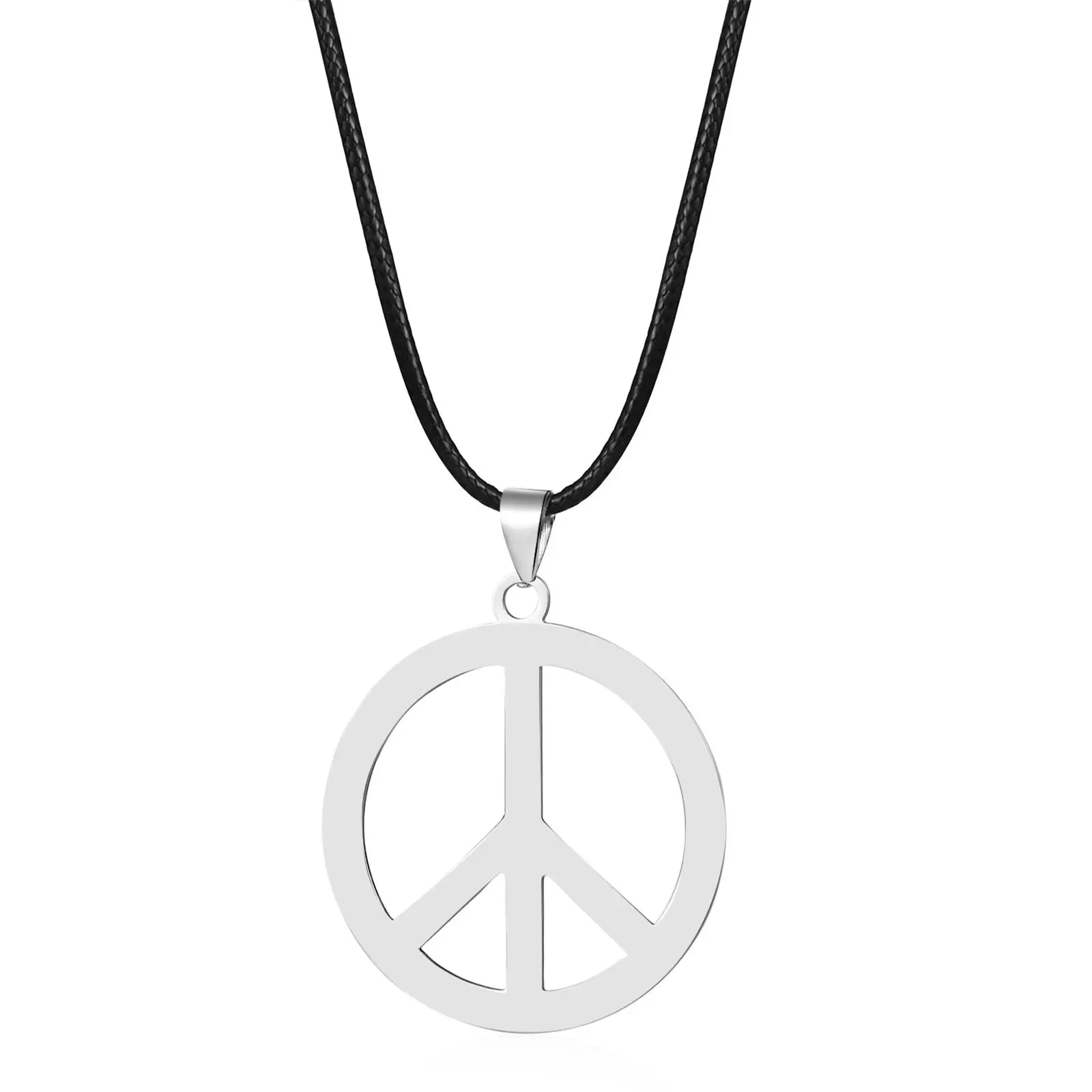 OIDEA Unisex Peace Sign Necklace, Minimalist Stainless Steel Pendant with a Polished Look on a Casual PU Leather Chain, Tarnish-Resistant Daily Jewelry for Women & Men, Tarnish Proof Jewelry, Peace Symbol, Everyday, Festival-Goers, Hypoallergenic, Meaning
