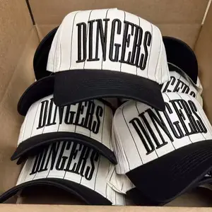 Vintage Navy Striped Trucker Hat Flatbill Snapback Adjustable Baseball Cap