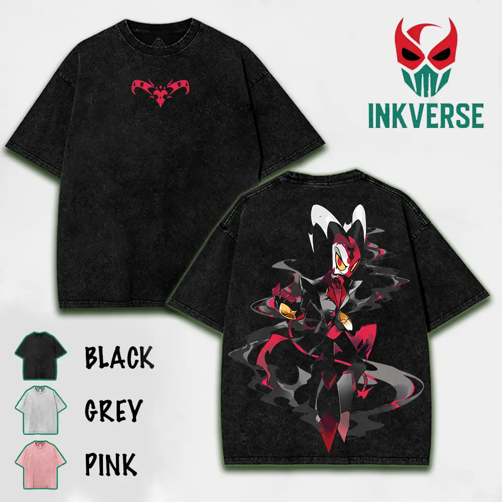 Blitzo Helluva Boss v3, Hazbin Washed Shirt, Comic Shirt, TV Show Shirt graphic tees Menswear Top Cotton Fabric lover streetwear