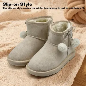 Lumubby Girls Winter Snow Boots Faux Fur Lined Short Ankle Shoes for Little Big Kids - Slip-On Style, Plush Sheepskin, Lightweight & Durable