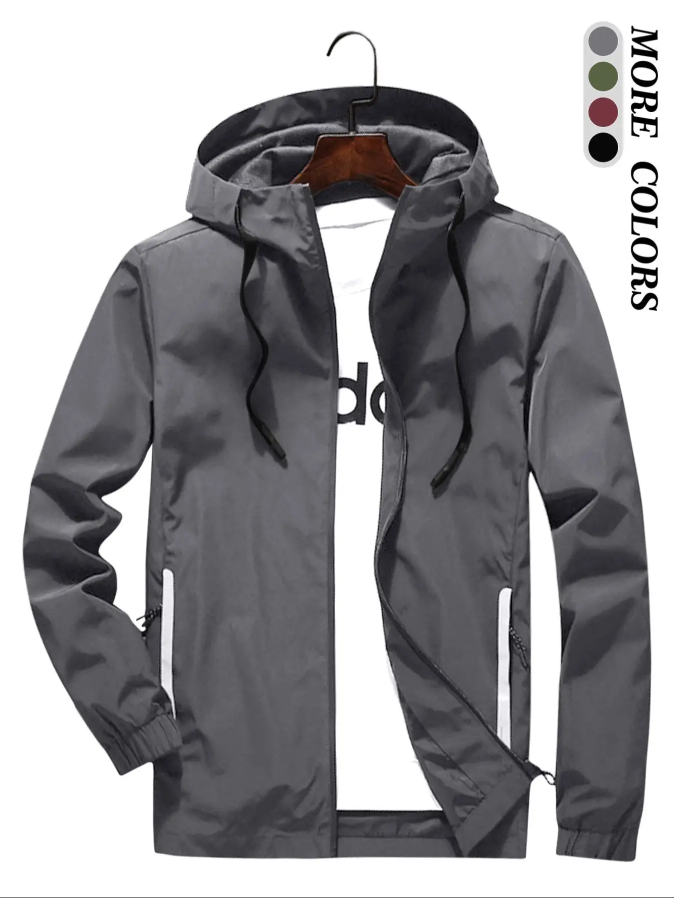 Men's Pocket Drawstring Zip Up Hooded Jacket, Slim Casual Long Sleeve Windproof Outerwear for Fall, Fashion Men's Clothes for Daily Wear