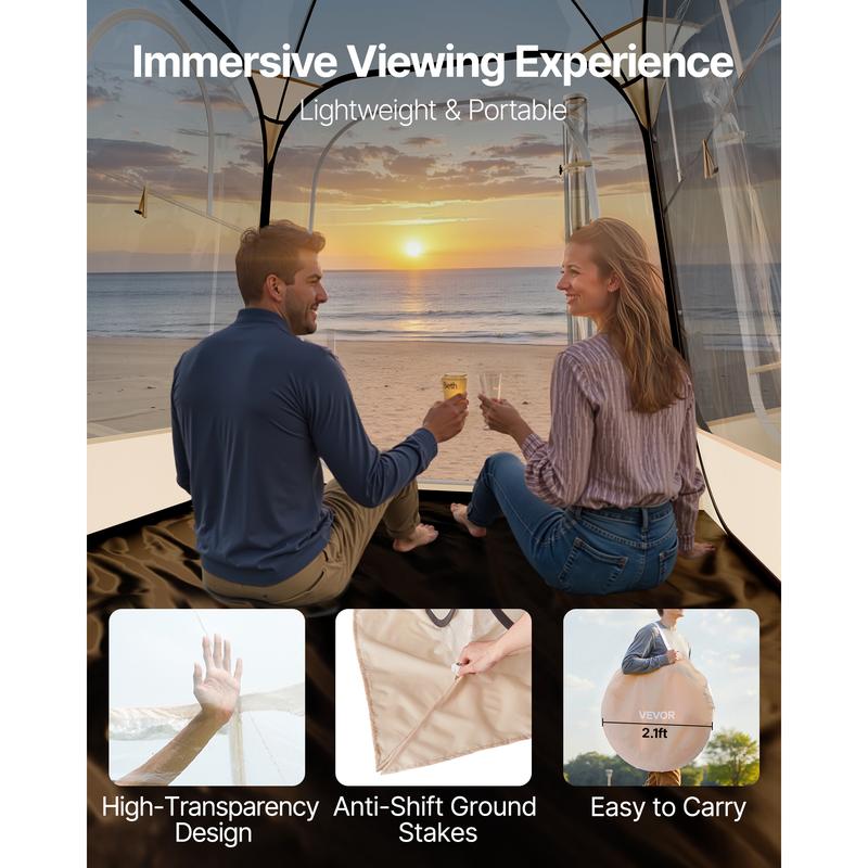 VEVOR Pop up Sports Tent,  63x63 in Clear Bubble Tent for 2-4 Persons, Waterproof Outdoor Pod with Floor Mat & Top Cover, Garden Igloo Dome Tents Camping Shelter for Events Fishing Cheering