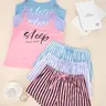 Women's Sleepwear Set, Pajama, Loungewear & Homewear, Breathable Skin-Friendly Soft Jacquard Fabric, Comfortable Casual, Practical Design, Sleeveless Spaghetti Strap Tank Top & Striped Shorts for All Seasons